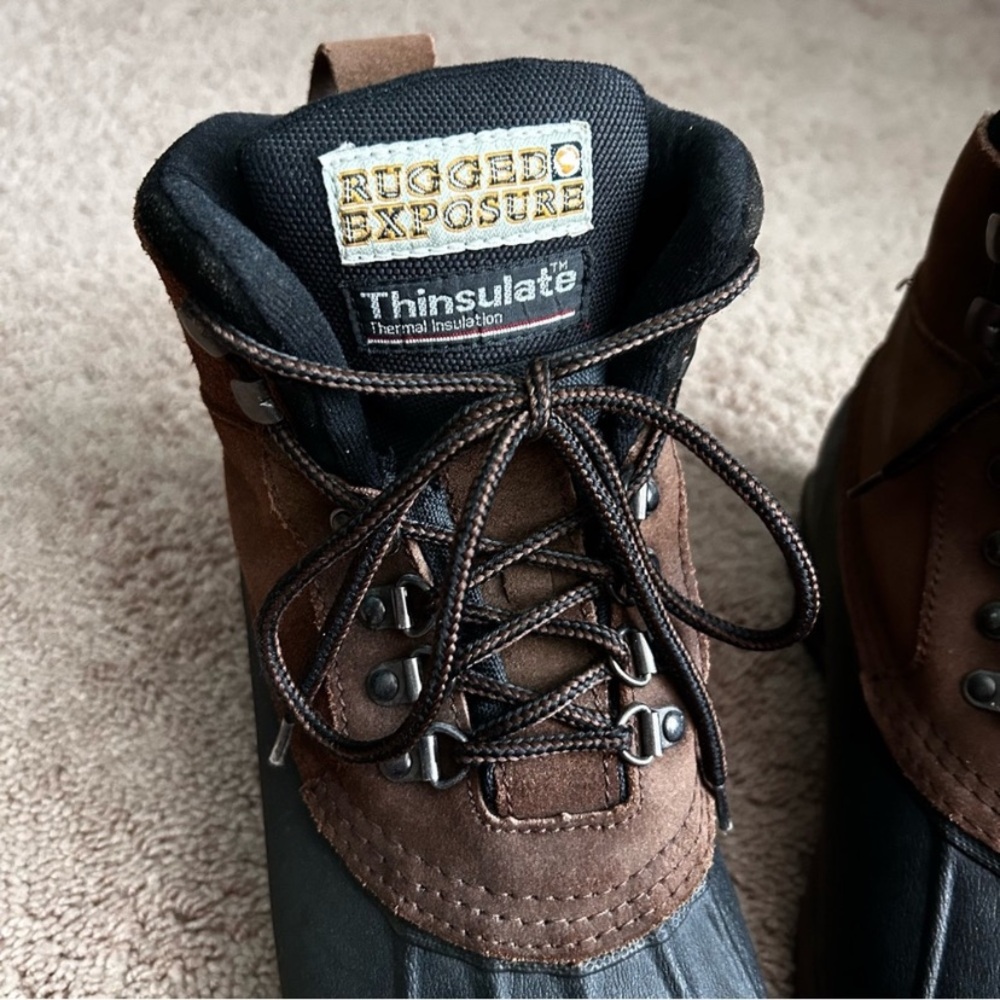 Rugged Exposure Men's Black and Brown Insulated  Rain Snow Hiking Hunting Boots - Picture 4 of 11